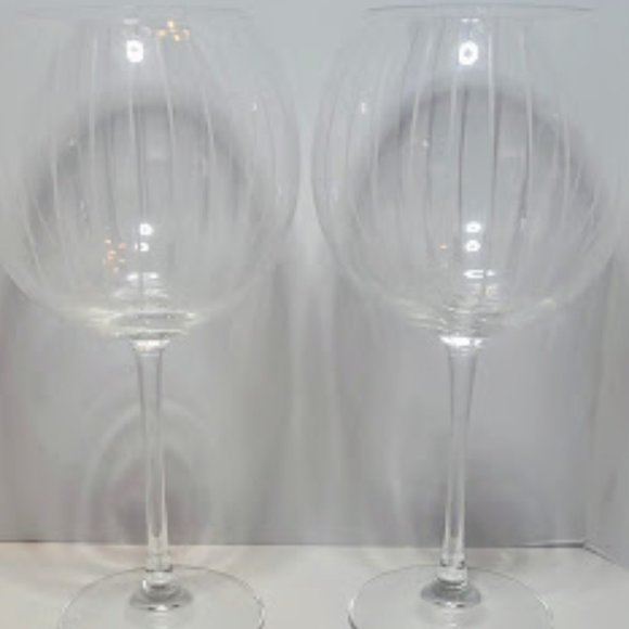 SET OF 2 MIKASA 9" CHEERS BALLOON WINE GOBLETS VERTICAL LINES 24 OZ - Picture 4 of 4